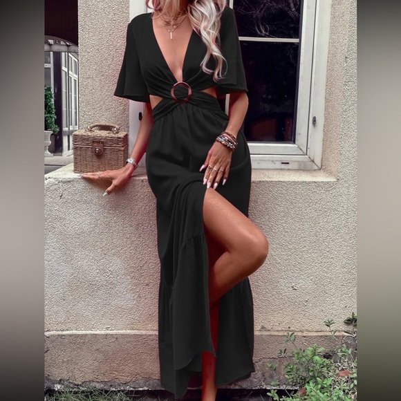 Boho cutout slit thigh batwing sleeve tie back maxi dress - Picture 16 of 16